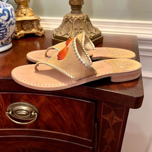 RARE EUC Jack Rogers Thong Sandals Shoes Orange Embroidered Fall Pumpkin Size 8 - Picture 3 of 5